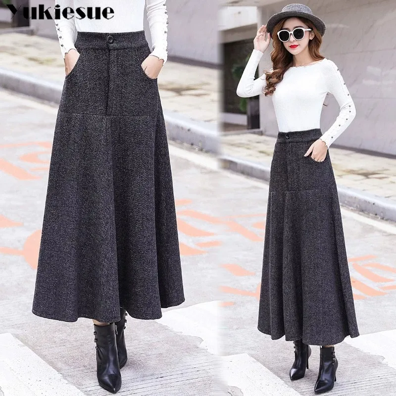 

Elegant Vintage Harajuku A-line Skirt Thickened Mid-length Umbrella Skirt Womens 2023 Autumn Winter Fashion Stripes Tall Waist