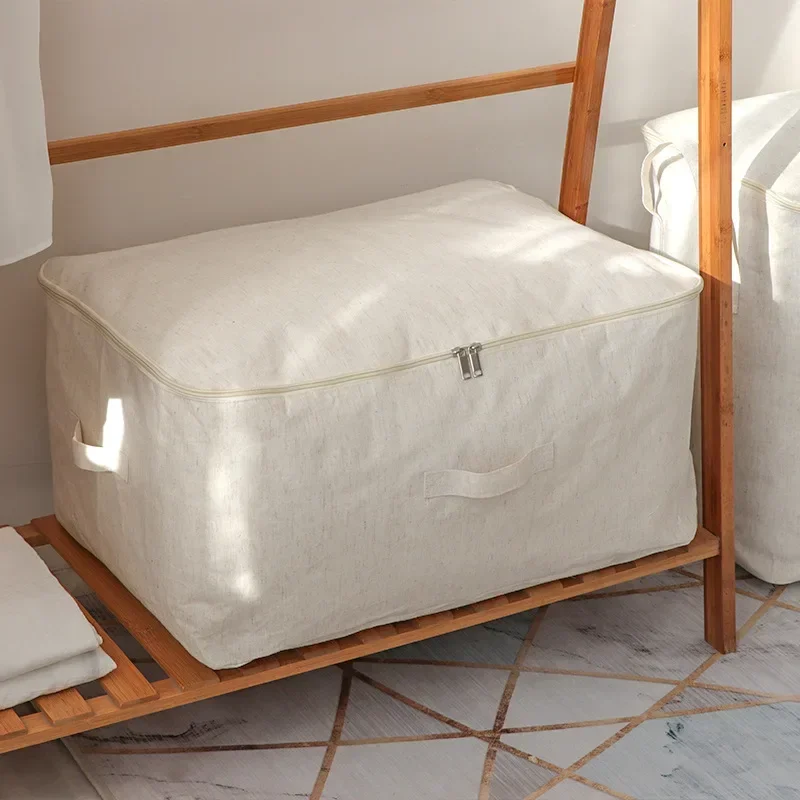 Thickened Large Cotton Storage Bag Linen Bag Quilt Storage Zipper Portable Moisture-proof Clothing Organizer  Under Bed Storage 2