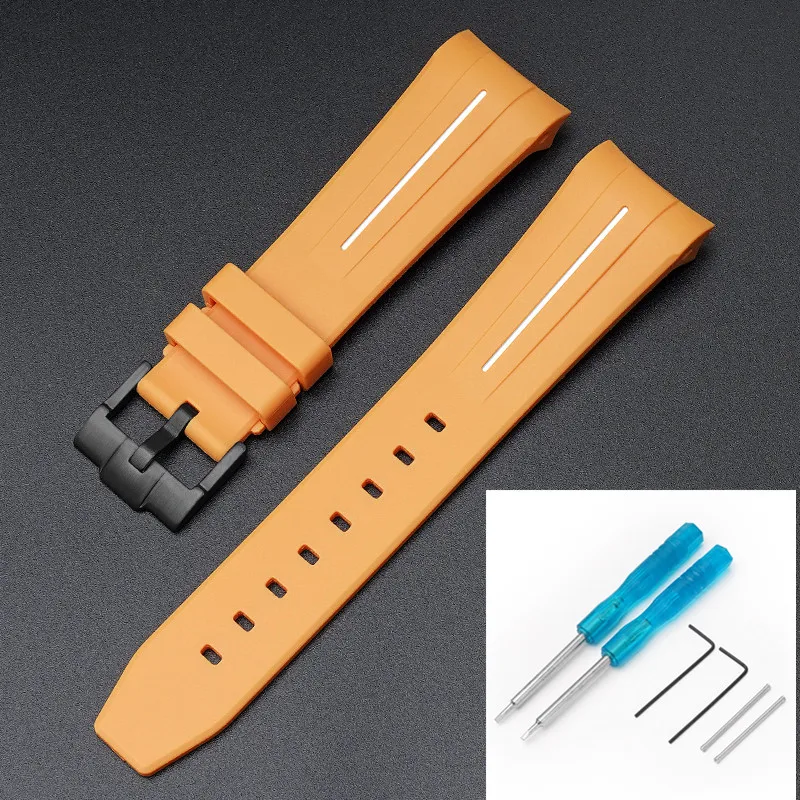Premium Rubber Strap with Stainless Steel Buckle - 22mm Curved Interface Watch Band