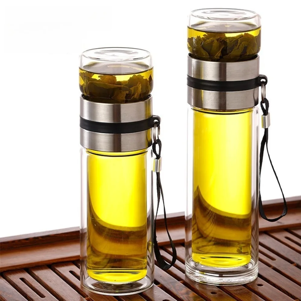 500ml Glass Tea Cup Double layer Anti-scalding Portable Handle Leak-proof Travel Waterproof Teapot Easy To Clean