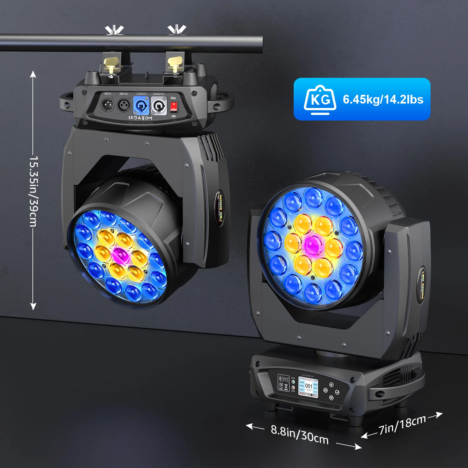 19*15W RGBW LED Moving Head Light Beam Focusing Light DMX Control Stage Effect Lighting Projector for DJ Disco Bar Theater 6