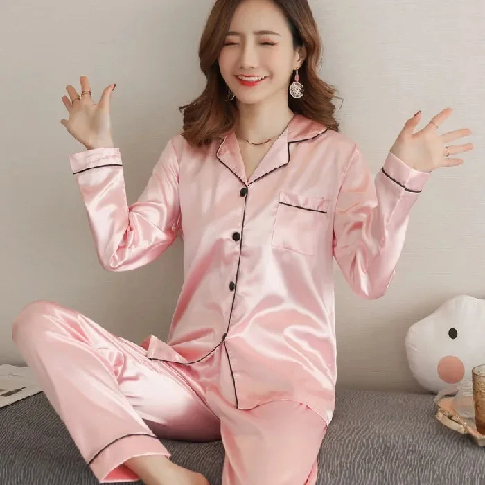 لون نقي الحرير الجليد طويلة الأكمام السراويل الطوي...