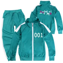 

Children 3D Squid Game Stand-up Collar Zipper Hoodies+Pants Unisex Suits Harajuku Hip Hop Kids Zip Jacket+Trousers Sets