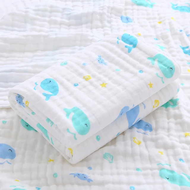 2PCS Baby Bath Towel Newborn Bathrobe Cotton Gauze 6 Layers Washcloth Blankets Child Robe Kids Facecloth Muslin bathroom towels 2 Whale high-density