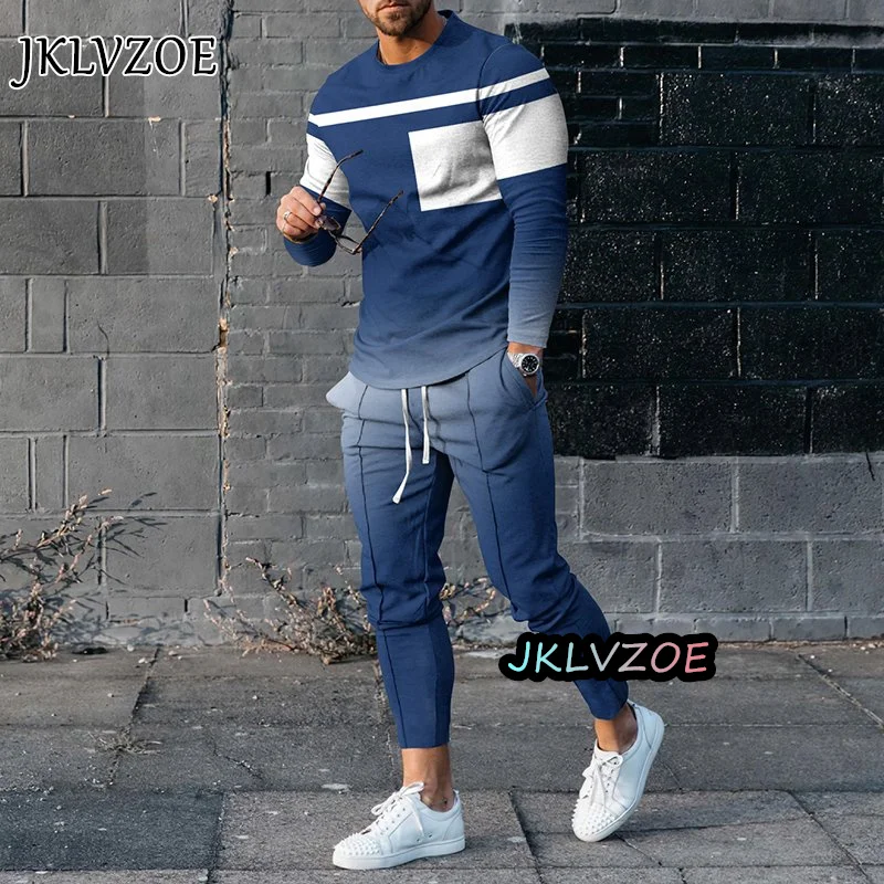 Spring Long Sleeve T-shirt Set Jogging Casual Suit Sportswear Oversized Men Outfits 2 Piece Set Sport Tracksuits Men Clothing