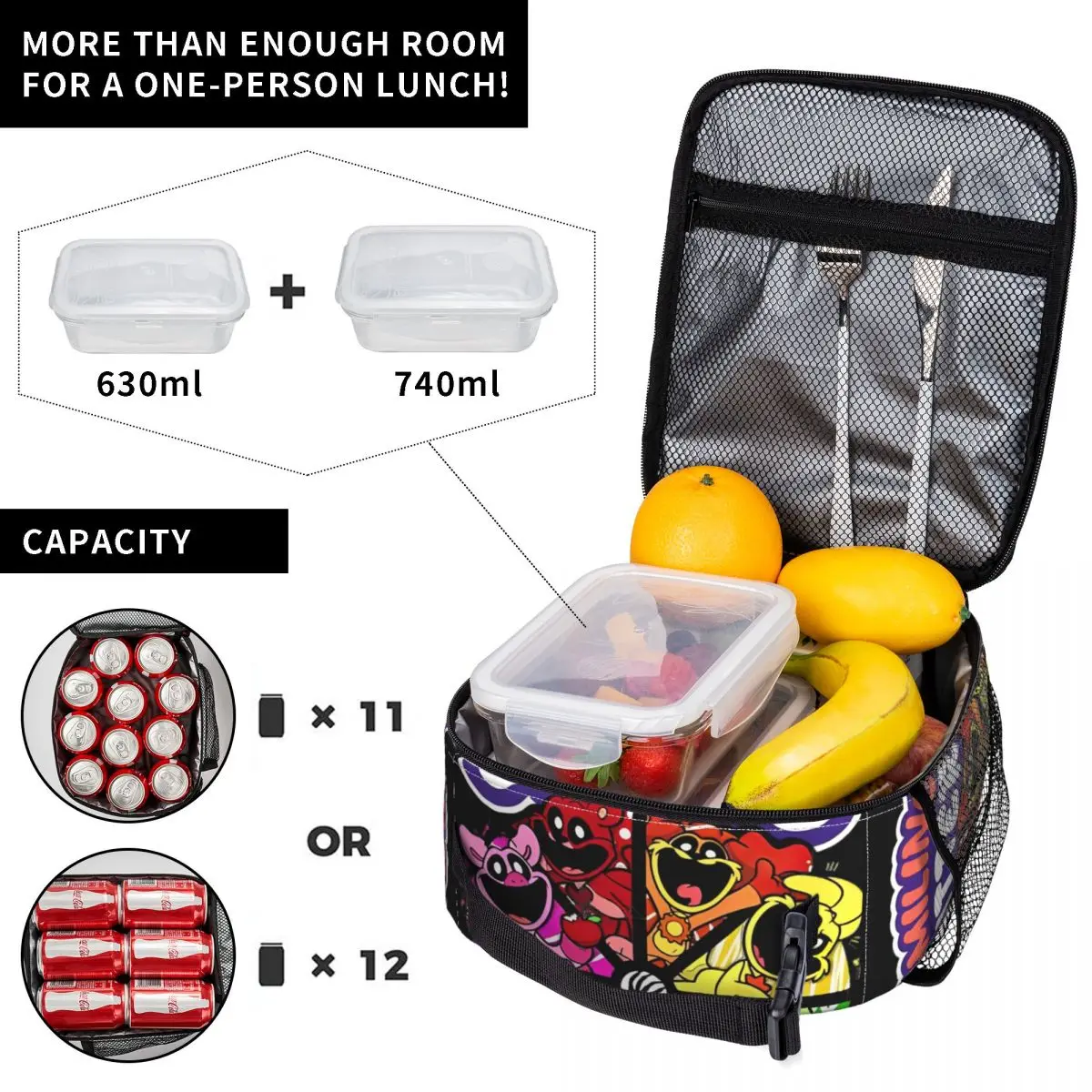 Lunch Bag Smiling Critters Catnap Insulated Funny Cartoon Cat Food Portable Thermal Cooler for Picnic