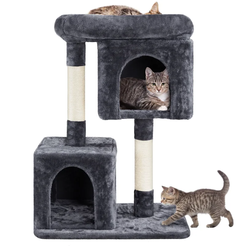 

SMILE MART Multilevel Small Space Cat Tree with Condos, Dark Gray
