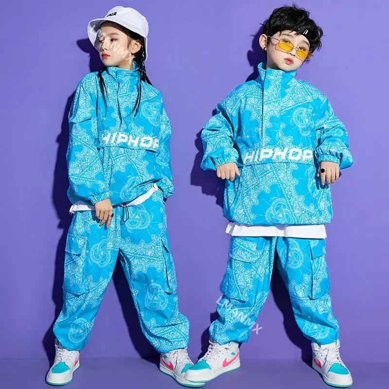 

Спортивный костюм для мальчиков и девочек, толстовка, джоггеры, топ с высоким воротником и брюки-карго с пейсли принтом, детская уличная одежда для танцев