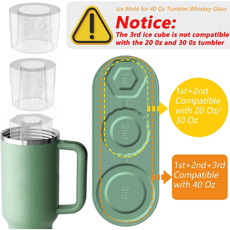 Cylinder Ice Cube Tray For Stanley Cup Tumbler Collapsible Reusable Silicone Ice Molds One-Piece 3-Grid For Drink Juice Coffee ice mold