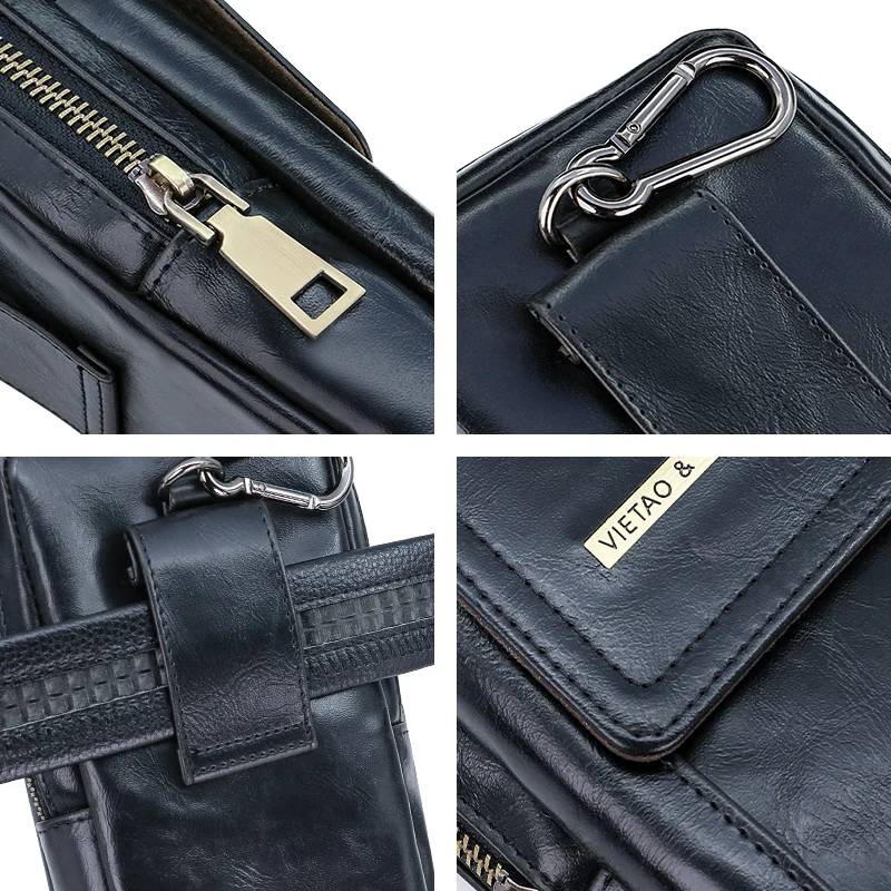 Outdoor Adventure Black PU Leather Phone Case - Vertical Large Capacity Zipper Pouch