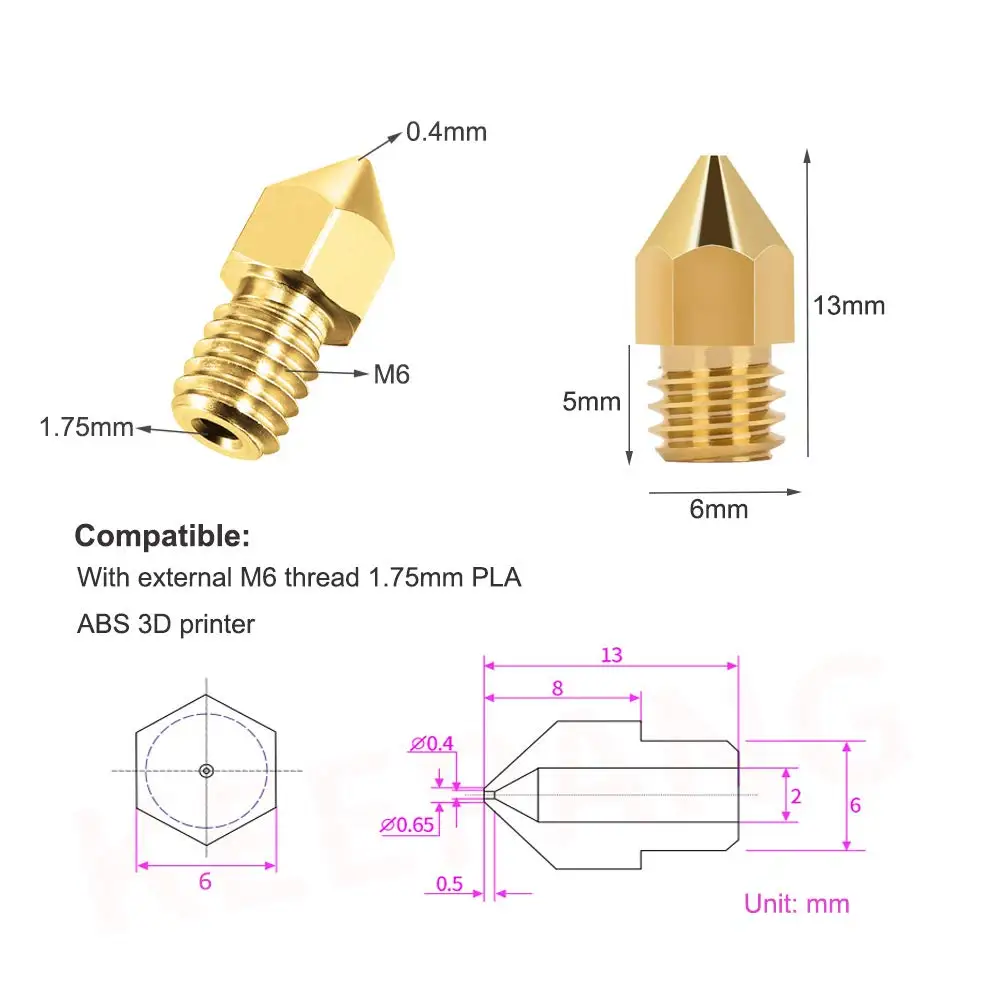 Ender 3 3S Pro V2 CR10 Anet A8 A8 + 3D 프린터 부품 21pcs in 1 용 10pcs 청소 바늘이있는 10PCS 0.4mm 황동 노즐 압출기