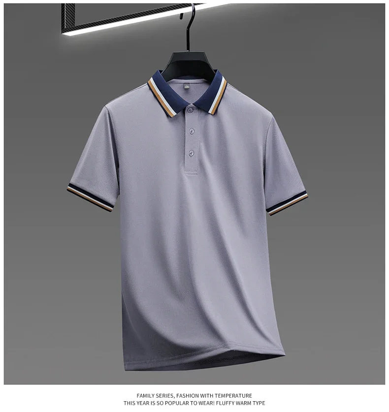 2025 Fashionable Men's Short Sleeved Polo Shirt with Summer Collar and Striped Design, Boutique Top, Casual Business T-shirt 26 S61f4c7c11bd24e2da59c95f52c6d133c3