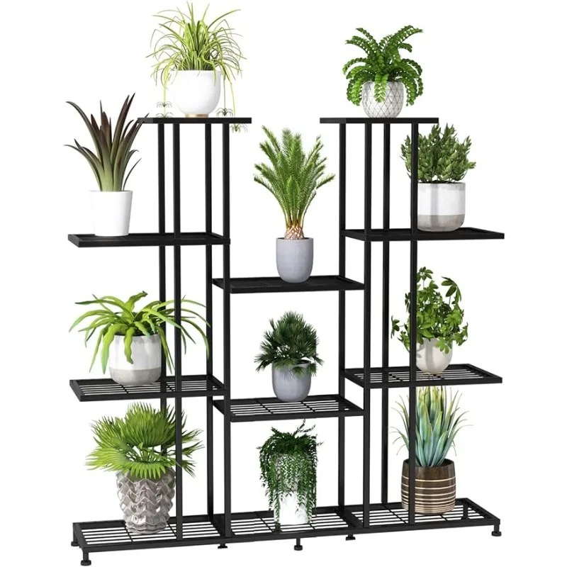

Metal Plant Stand, Multifunctional Plant Stands Decorative Black Steel Plant Shelf for Indoor Patio Garden
