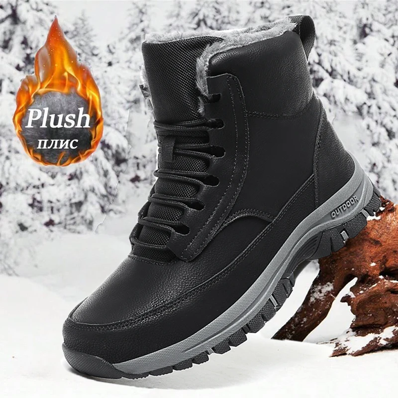 Hiking Shoes Snow Boots Men Sneakers Winter Trekking Shoe Waterproof PU Warm Snow Boots Man Work Casual Shoes Non-slip Ankle Boots Big Size 39-48