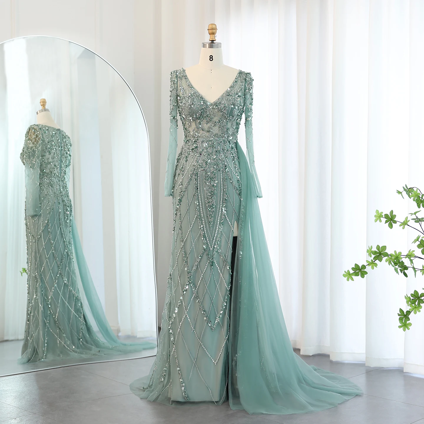 Elegant Green Meramid Prom Dress Women Evening Party Fashion Gown