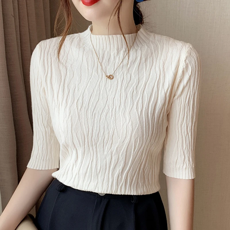 

Spring Summer Fashion Solid Sweater Women Short Sleeve Tops 2023 Casual Slim Female Pullover Knitted Clothes