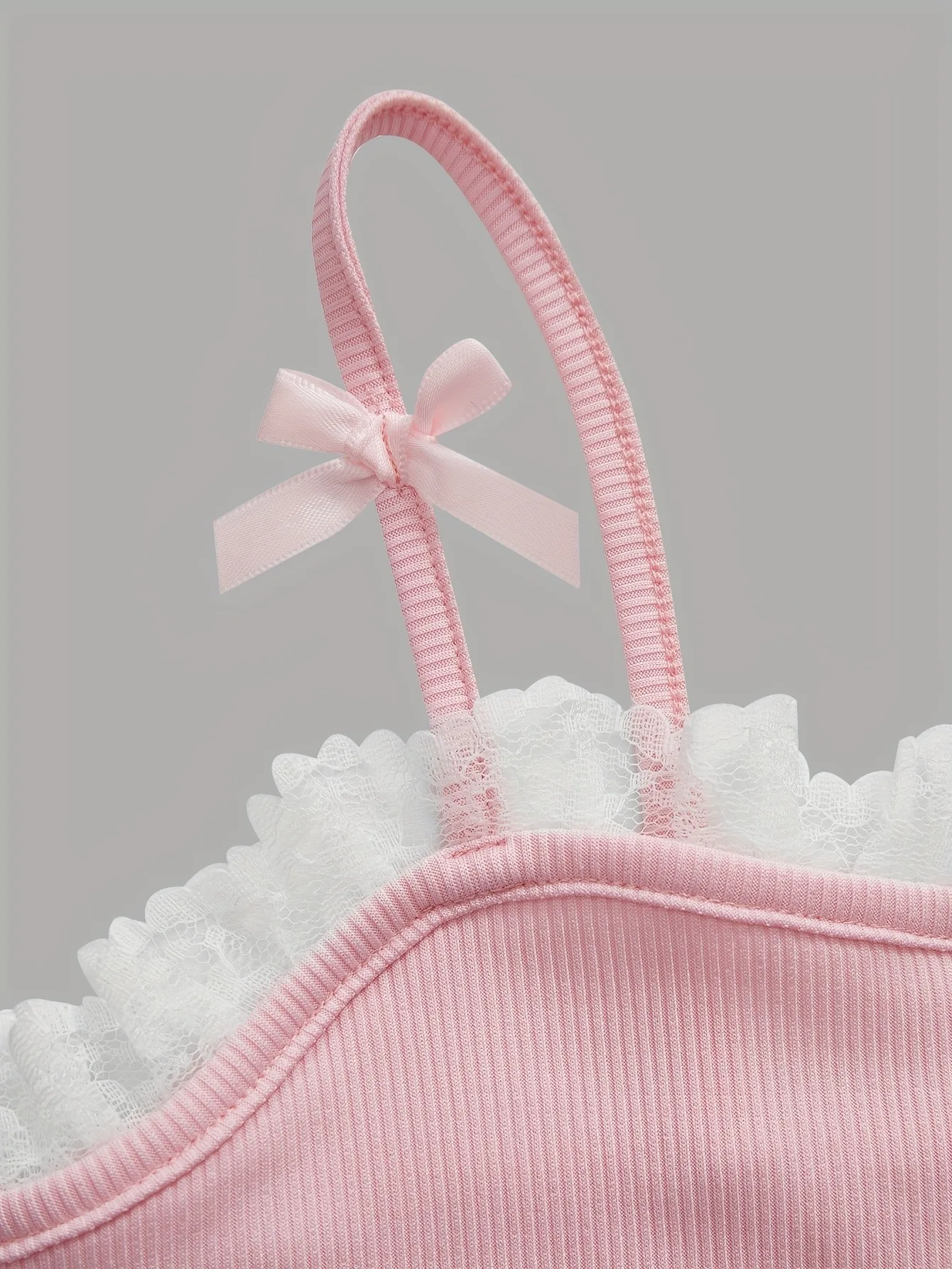 Girls 2-Pack Lace Trim Bow Detail Ribbed Cami Crop Tops Coquette Aesthetic Summer Tank Tops - 5