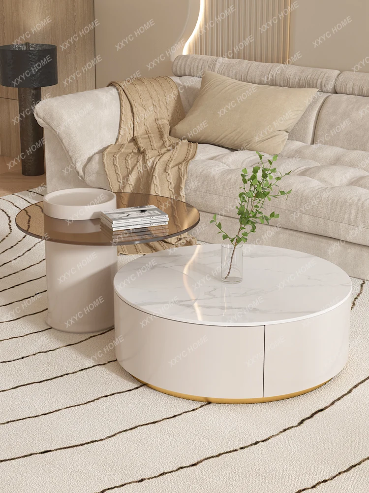 

Круглый Чайный Столик во французском стиле, стеклянный боковой столик, Современная тарелка из камня для гостиной, маленькой квартиры, чайный столик