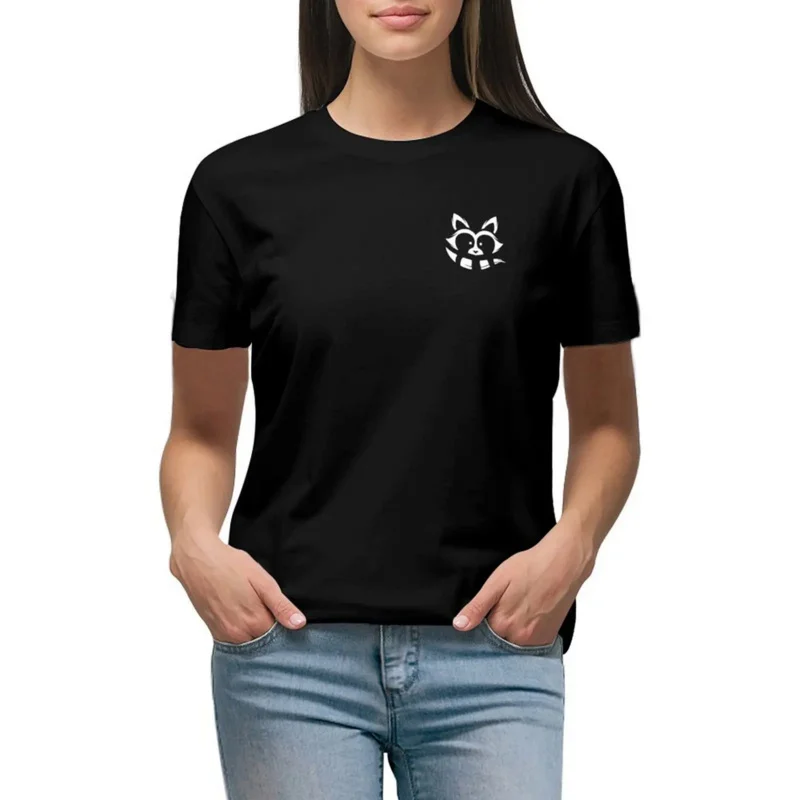 

White Raccoon Silhouette Design T-shirt Classical Funny Plus Size Tops T-shirt Women's tee shirt