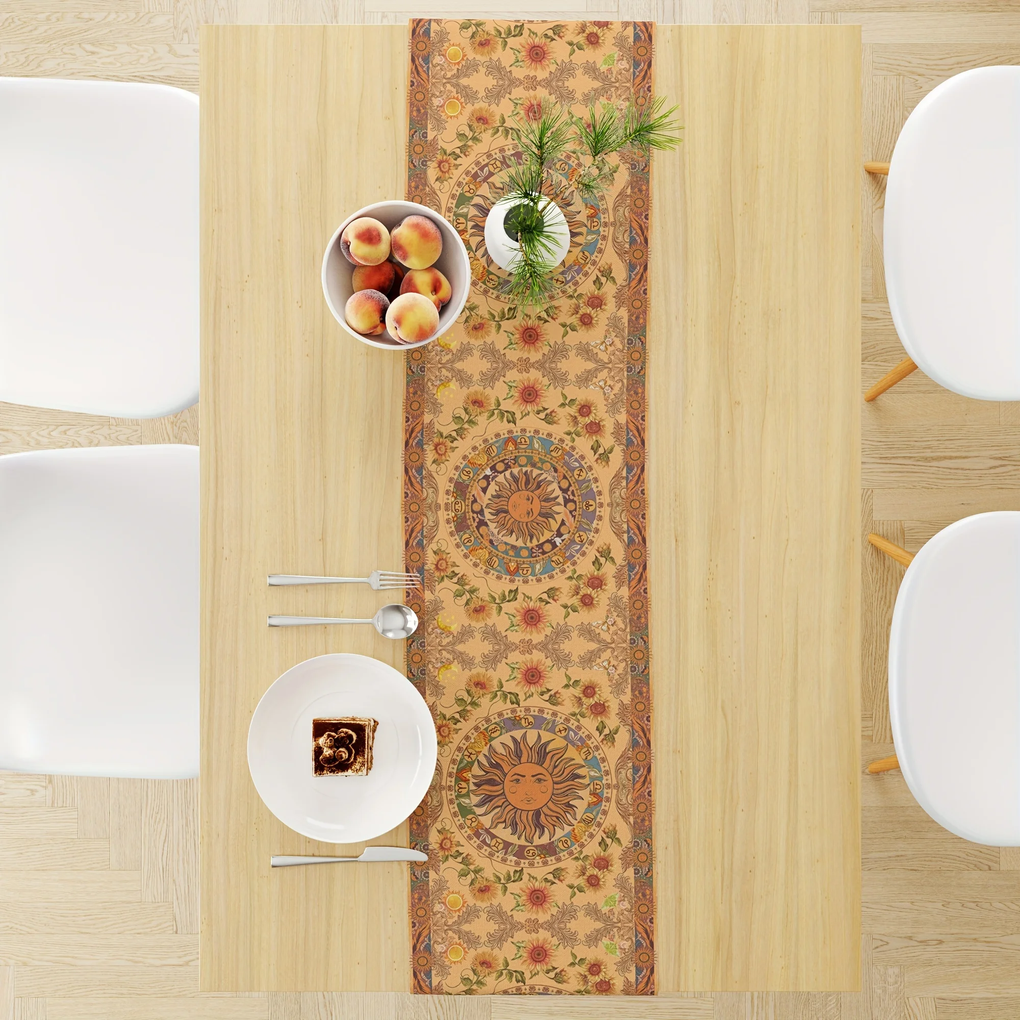 Abstract Sun Flowers Pattern Linen Table Runner Dresser Scarf Decor Farmhouse Washable Kitchen Dining Table Runners Table Decor 4