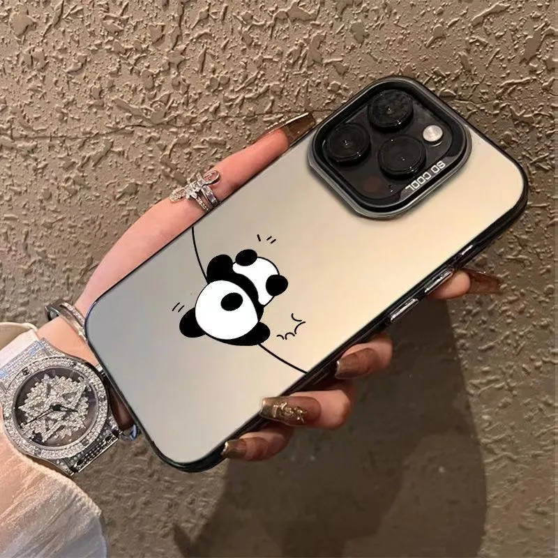 Cute Painter Panda Cartoon Hard Phone Case with Lens Circle Design