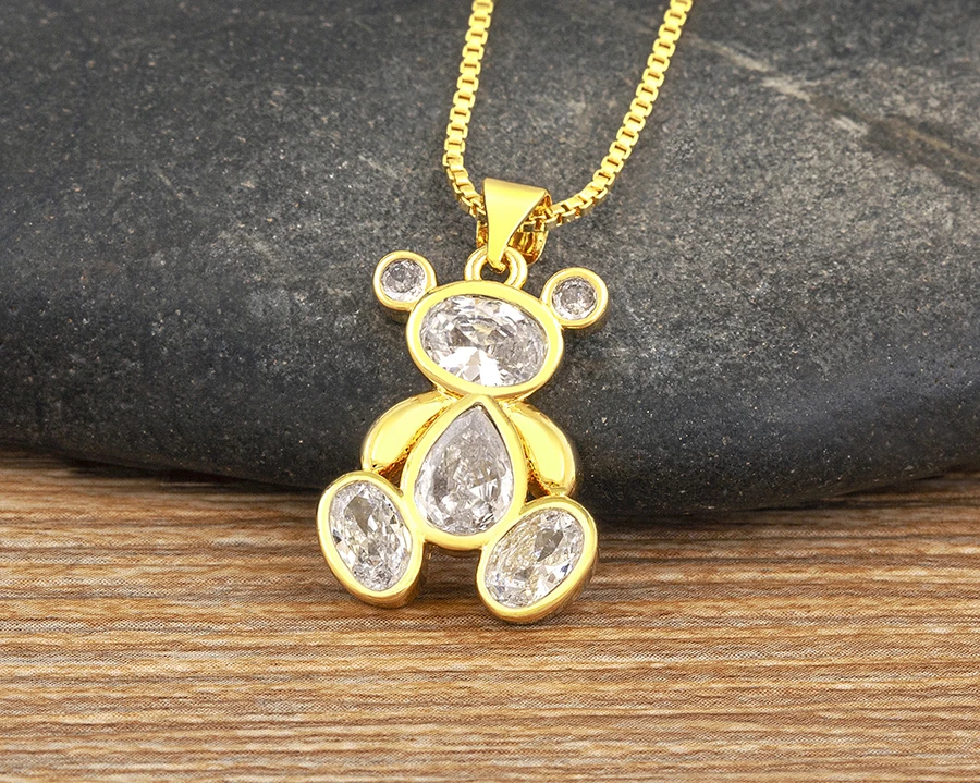 AIBEF Cute Bear 6 Colors Crystal Pendant Women Necklace Fashion Korean Jewelry Exquisite Girl Birthday Party Children's Day Gift