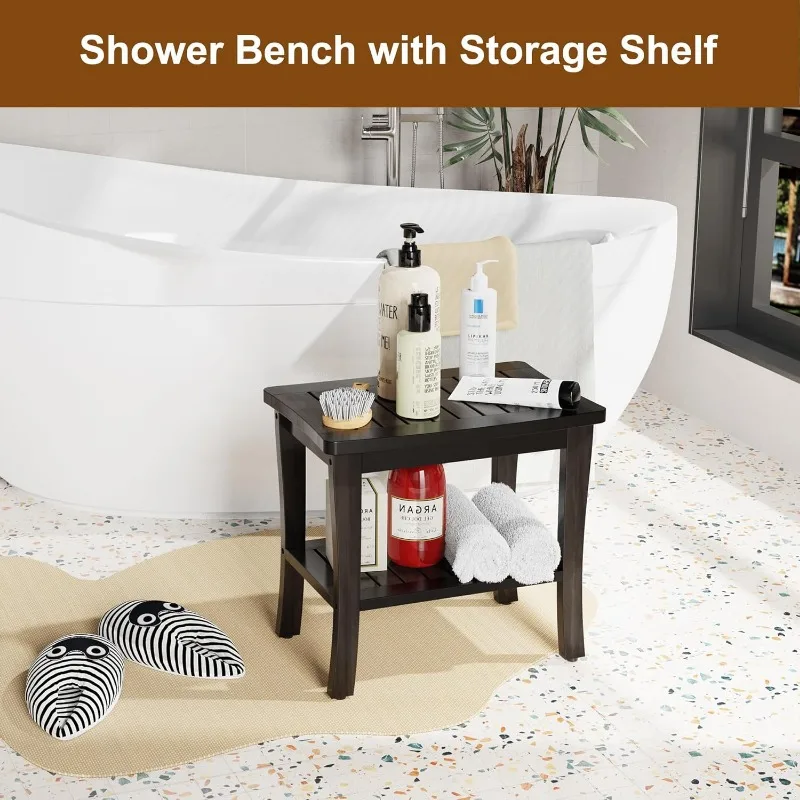 Bamboo Black Shower Bench Stool Shower Chair Seat Adult Women Her Sister Aunt Wife Hustband Lady Auntie Titi Bestie 2