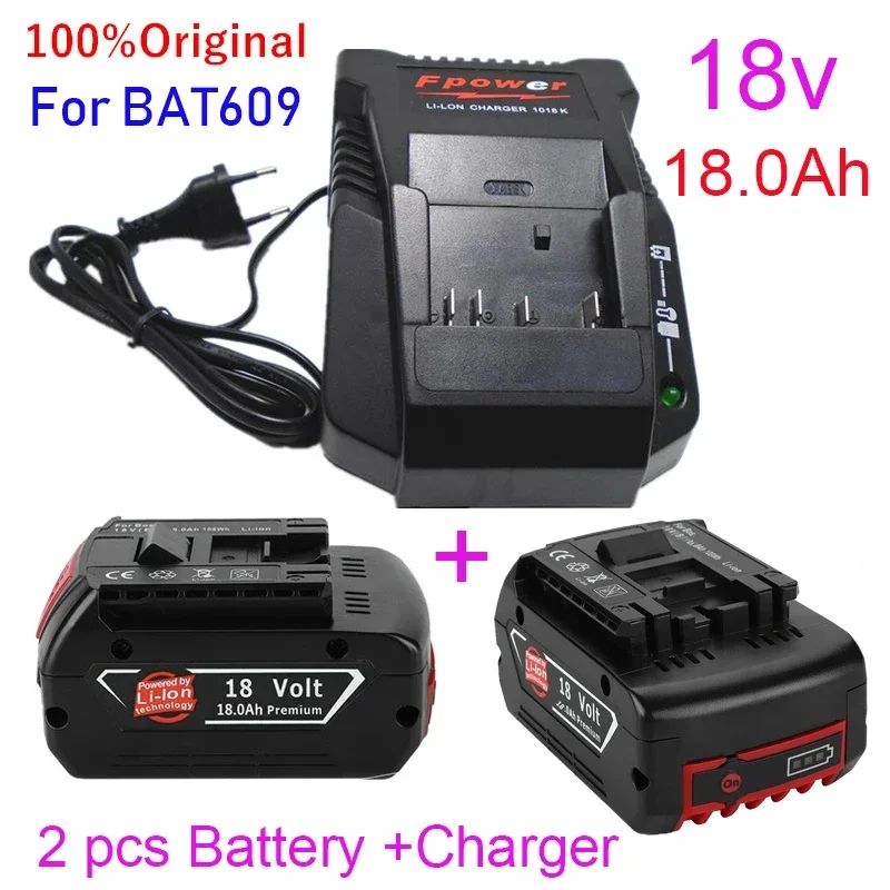 

100% New Original 18V 18Ah Standby Rechargeable Lithium Battery Portable Replacement BAT609 With Drill Charger