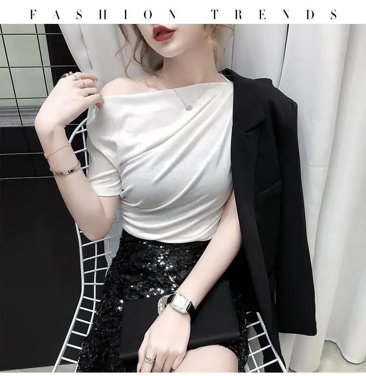 Женская футболка с коротким рукавом и открытыми плечами | AliExpress