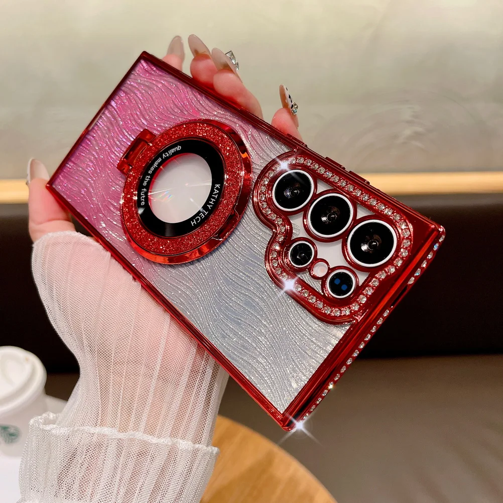 Rhinestone Glitter Magnetic Mount Water Ripple Case with Camera Protection