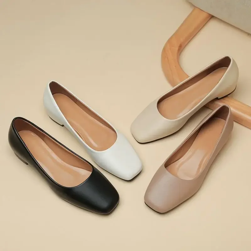 Women Shoes Spring New Flat Women Shoes Loafers Simple Low Heels Office Work Casual Shoes Slip on Flat Footwear Ladies Square Toe