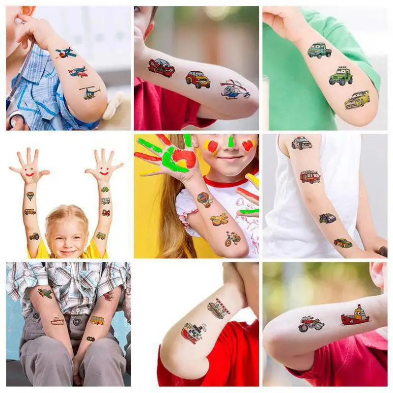 10pcs/set tetování děti různý kreslený auto falešná tetování nálepka dočasný tattoos vodotěsný letounu tetování ruka ruka pro dítě