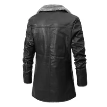 

Winter Mens Leather Jacket Bussiness Thick Warm Long Style Male Fur Lined Turn Down Collar Casual PU Coats Outwear Plus Size 4XL