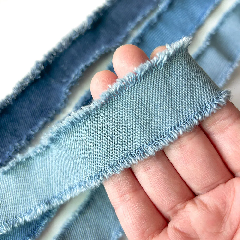 3cm Wide 150cm Long Denim Fabric Tassel Edge Ribbon DIY Handmade Hairclip Bows Denim Sewing Gift Wrapping Decoration Material