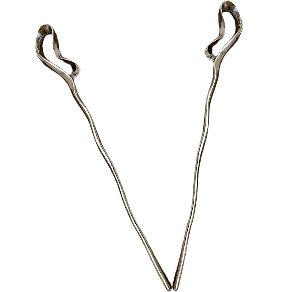 

2 Pcs Hairpin Accessories for Women Chinese Chopsticks Irregular Long Metal Barrettes