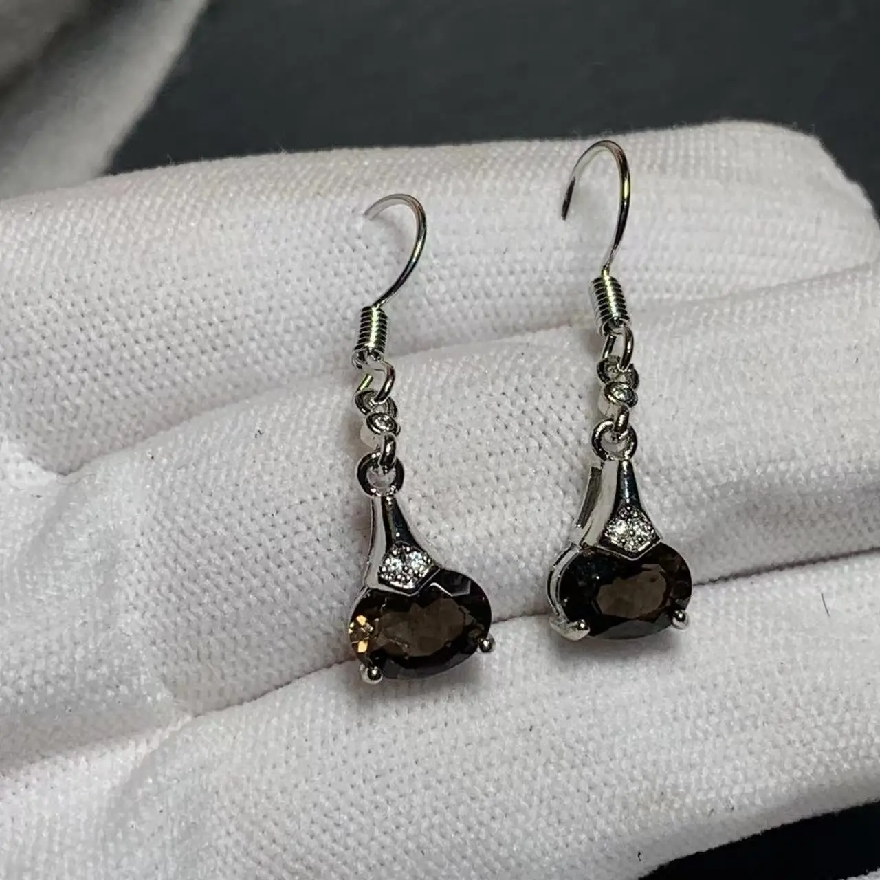 Authentic Natural Smoky Quartz Stud Earrings For Women irregular Stone 925 Sterling Silver plated Jewelry Gift gem jewelry