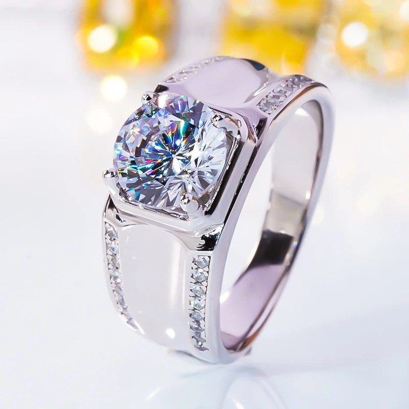 

Luxury Moissanite Ring with Certificate Pass Diamond Test S925 Sterling Silver Platinum Plated Fine Jewelry Wedding Ring Men