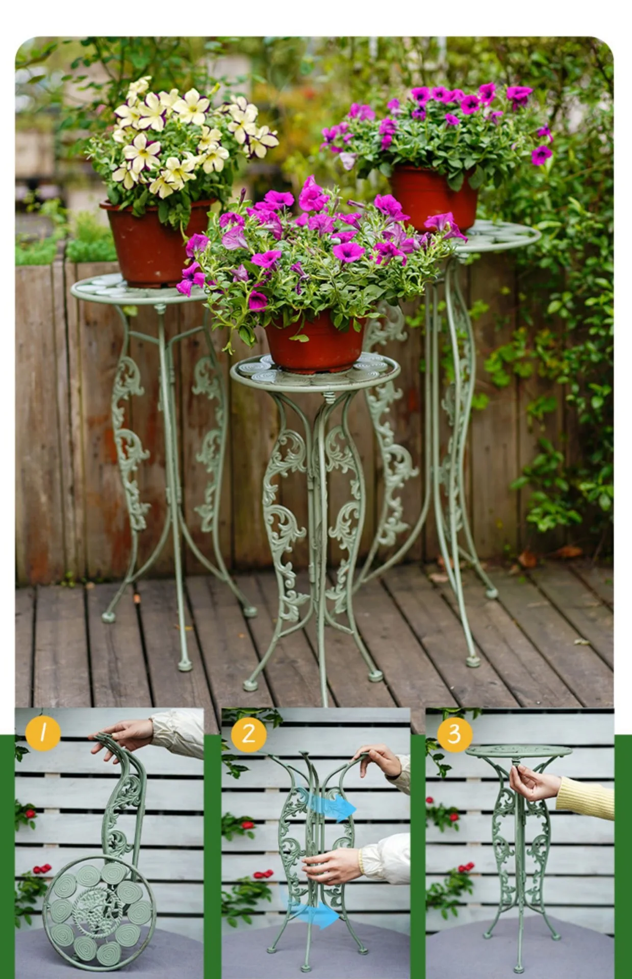 20 Inch French Country Iron Planter Pot Stand Flower Stool Garden Yard Balcony Decoration