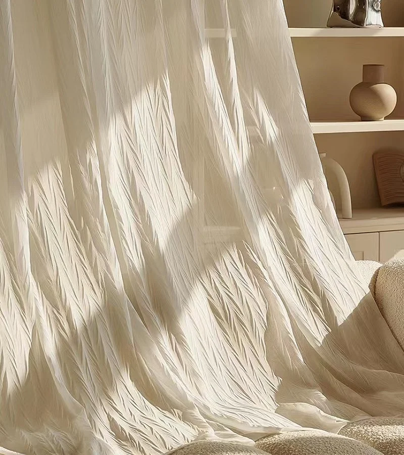 

French style white pleated curtain yarn living room balcony bedroom light opaque white yarn chiffon curtain yarn custom tulle