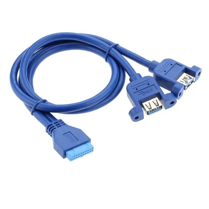 50cm 듀얼 USB 3.0 A 암 2 포트-USB 3.0 20Pin 암 컴퓨터 마더보드 설치 케이블(나사 구멍 어댑터 포함)