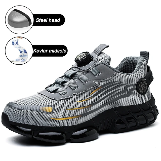 Men's Safety Shoes Air Cushion Protection Safety Boots Fashionable Casual Work Shoes Breathable Odor Protection Men's Work Boots