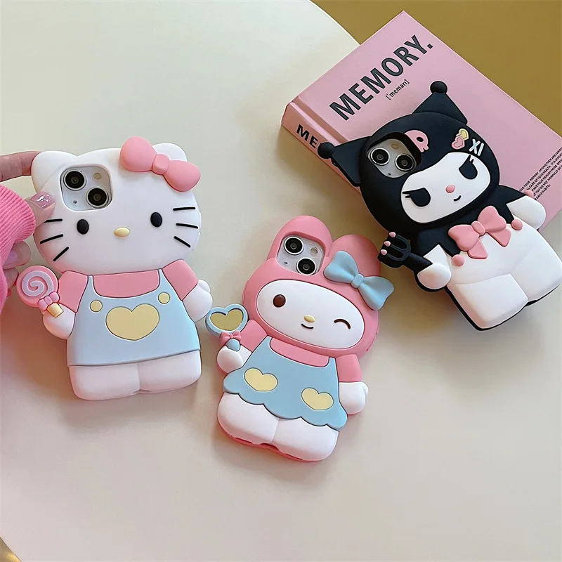 Bandai 3D Silicone Cartoon Hello Kitty Kuromi Melody Case Per Iphone 14 13 12 11 15 Pro Max Cover Antiurto Regalo Per Bambini