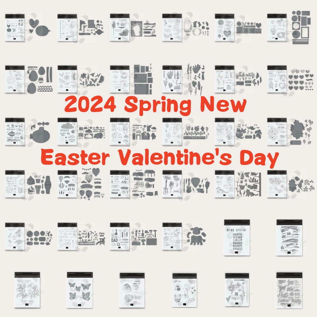 

2024 Spring Easter Valentine Day January to April Mini Catalog New Flowers Hearts Eggs Stamps Metal Cutting Dies Stencils Set