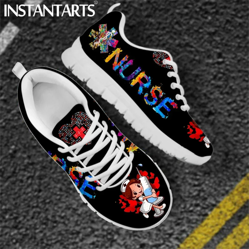 Cute Hospital Cartoon Nurse Girls Pattern Sneakers Shoes For Women Breathable Lace Up Flat Shoes Comfort Zapatillas