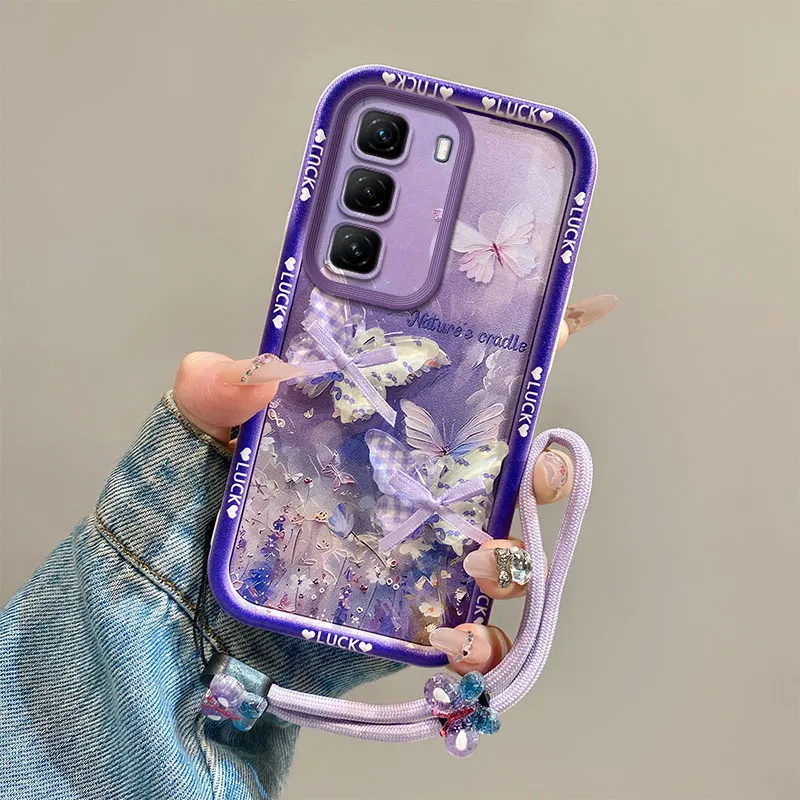 3D Floral Full Screen Phone Case with Wrist Strap Cover