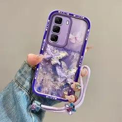 3D Floral Full Screen Phone Case with Wrist Strap Cover for Hot 50ProPlus4GX6880 (Purple - HD)
