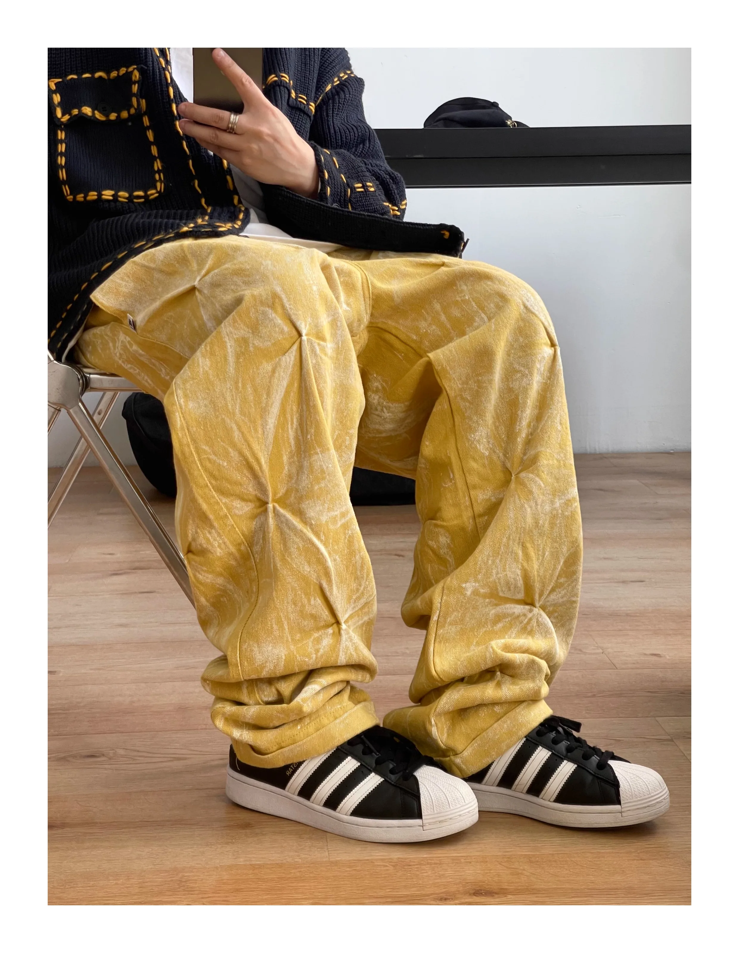 Description Picture 3 of itemKorean Fashion High Quality Pleated Washed Harem Cargo Pants For Men Clothing Hip Hop Skateboard Baggy Pants Streetwear Trousers