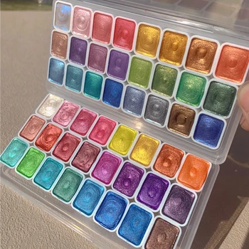 Set di acquerelli, 24 colori, colori ad acquerello solido in metallo perlescente, adatto per calligrafia e pittura, nail art, artigianato fai-da-te 1
