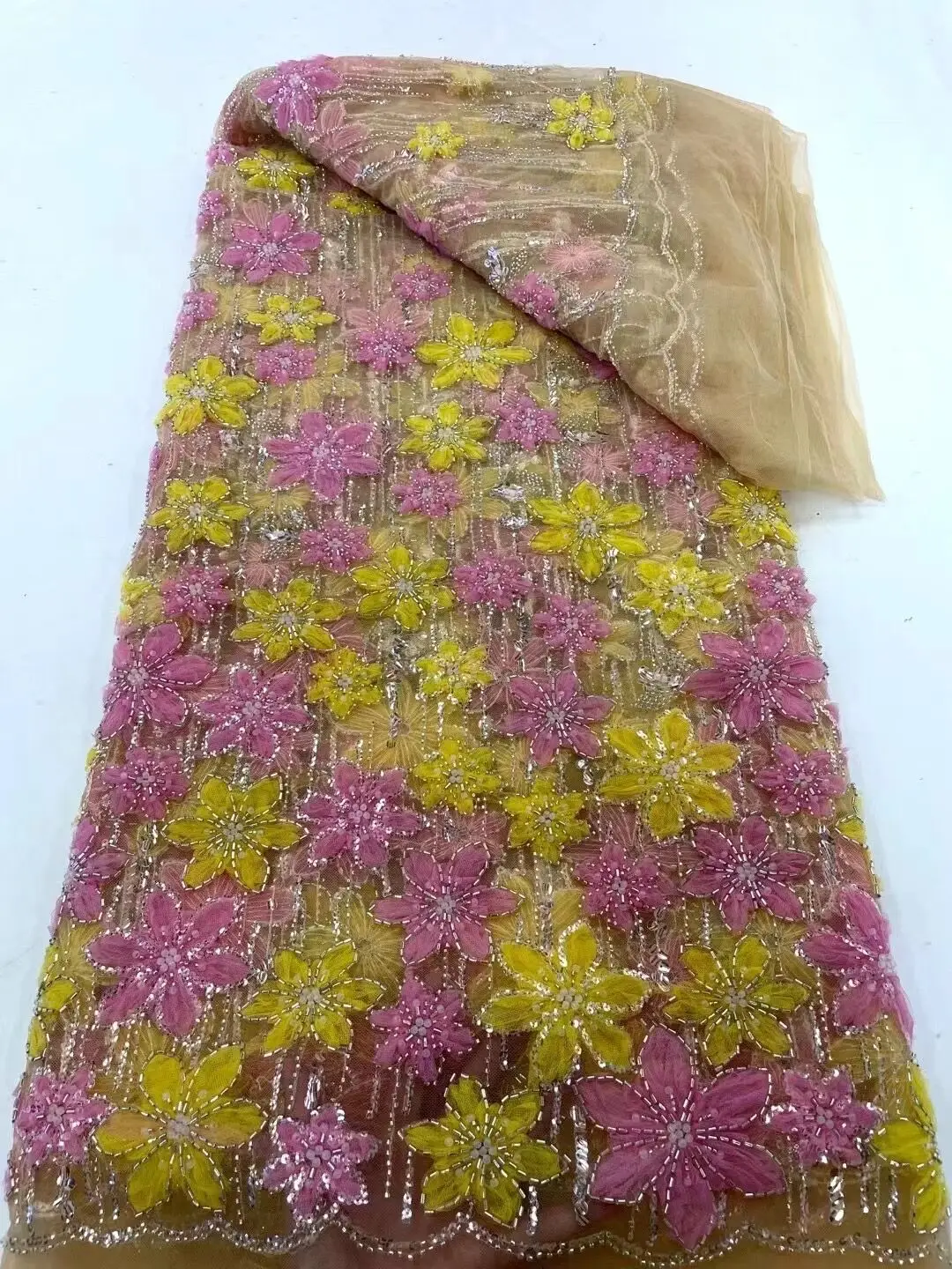 

Africa Embroidered S-13083615 Tulle Net Fabric With Beads High Quality Luxury Sequins Net Lace Evening Party Dress