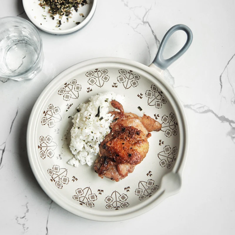 Japanese Style Ceramic Food Serving Plate with Handle, Bakeware